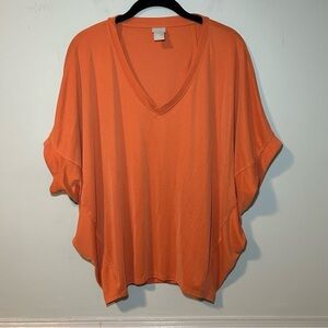 Chico’s Orange Short Sleeve Batwing V-Neck Blouse Size Large